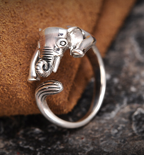 Cute Fashion S925 Silver Elephant Open Ring